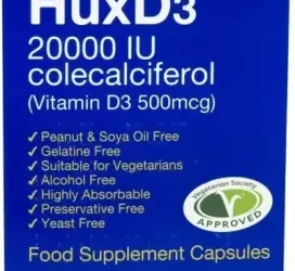 HuxD3 Colecalciferol 20000IU (500mcg) Vitamin D3 - 30 Caps